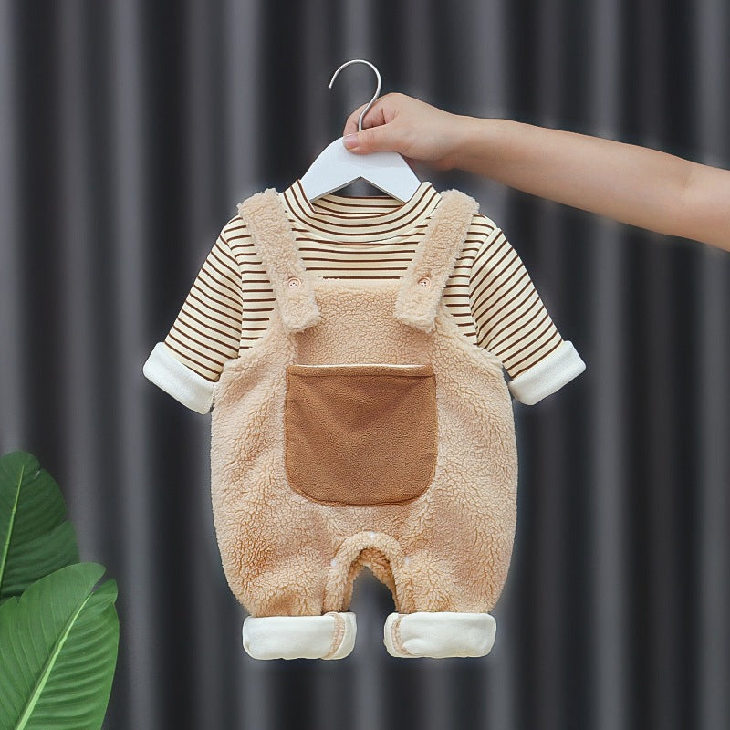 Fleece-lined Extra-thick Super-cute Warm One-piece Overalls Set