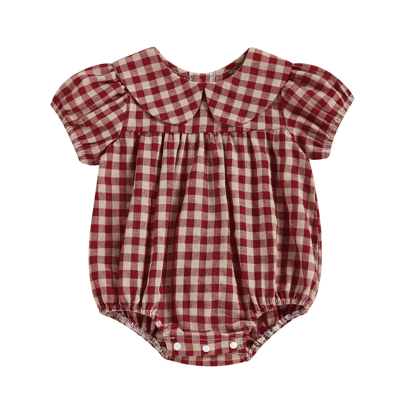 Girls Princess-Style Collar Plaid Bodysuit With Bib