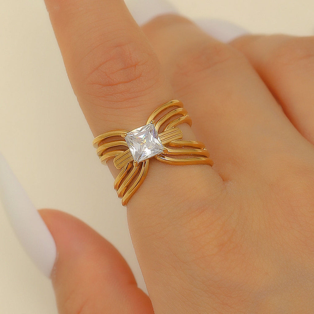 Stainless Steel Zircon Line Ring