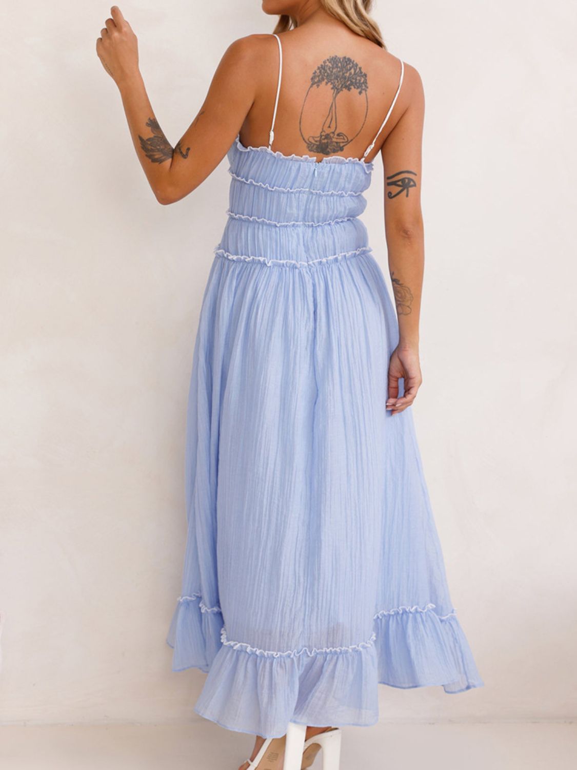 Vintage Ruffled Hem Midi Dress With Tied And Ruched Detail Elegant Feminine Girls Dress