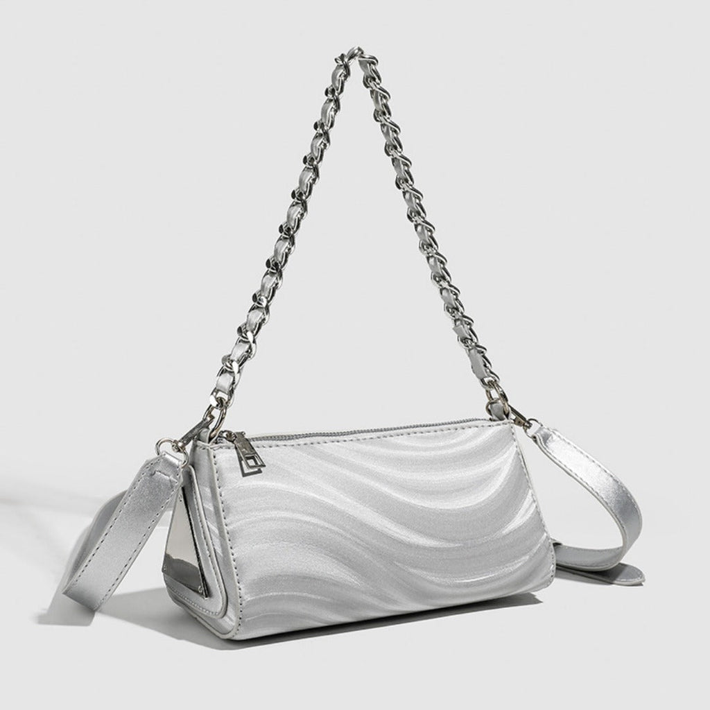 Women's versatile design crossbody bag, chain silver shoulder bag, small metallic purse crossbody