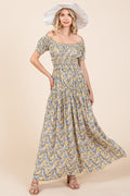 New Summer Flower Print Puff Sleeve Gathered Maxi Dress – Romantic and Feminine Floral Dress with Dramatic Sleeves