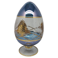 Blue Glass Etched Egg With Gold Accents