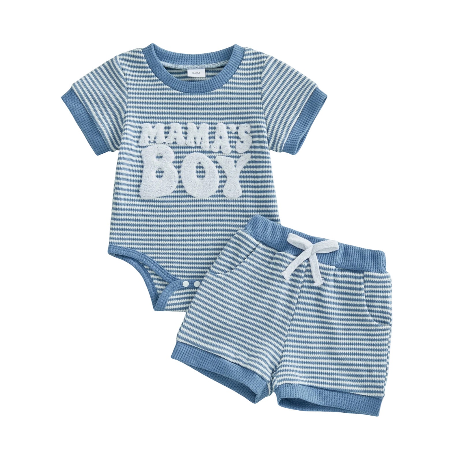 Baby Boy Striped Embroidered MAMA Romper And Shorts Two-Piece Set