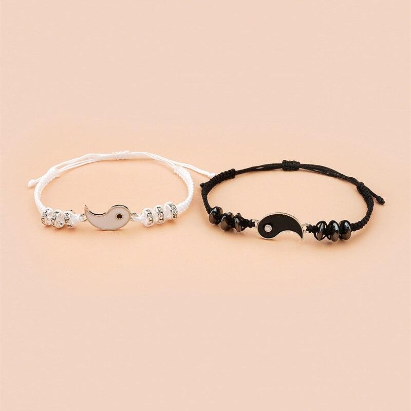 Adjustable Couple Bracelet For Friendship Relationship Girlfriend Best Charm Bracelets Rope Cord Bracelet Set Bangle For Couple Matching Puzzle Pendant Bracelet