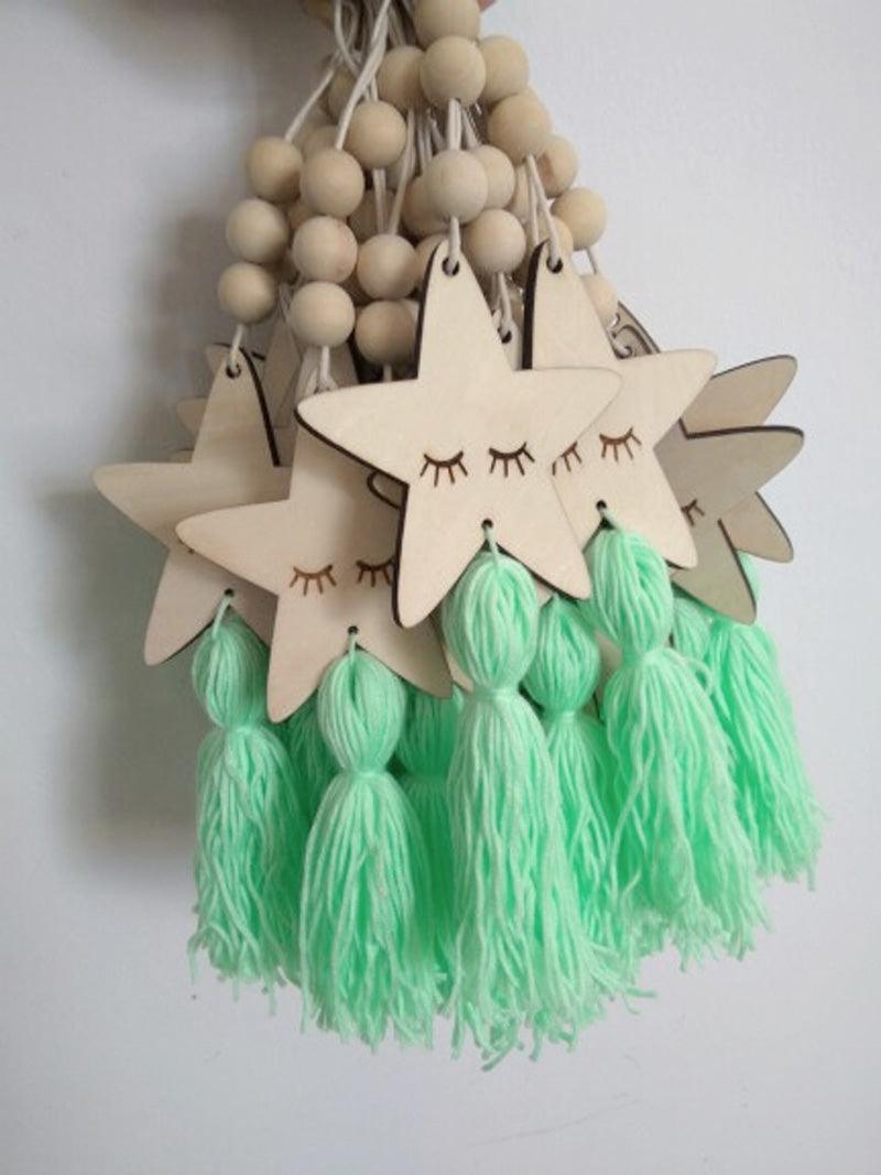 Adorable Sleepy Eye Eyelash Kids Room Decoration Crafts Wood  Wall Hanging Stars Decorative Beads Tassel Photography Props Gift For Kids Bedroom Decor Makeup Sticker For Girls Room Wall Art