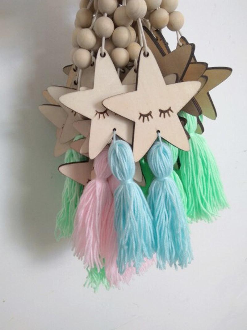 Adorable Sleepy Eye Eyelash Kids Room Decoration Crafts Wood  Wall Hanging Stars Decorative Beads Tassel Photography Props Gift For Kids Bedroom Decor Makeup Sticker For Girls Room Wall Art