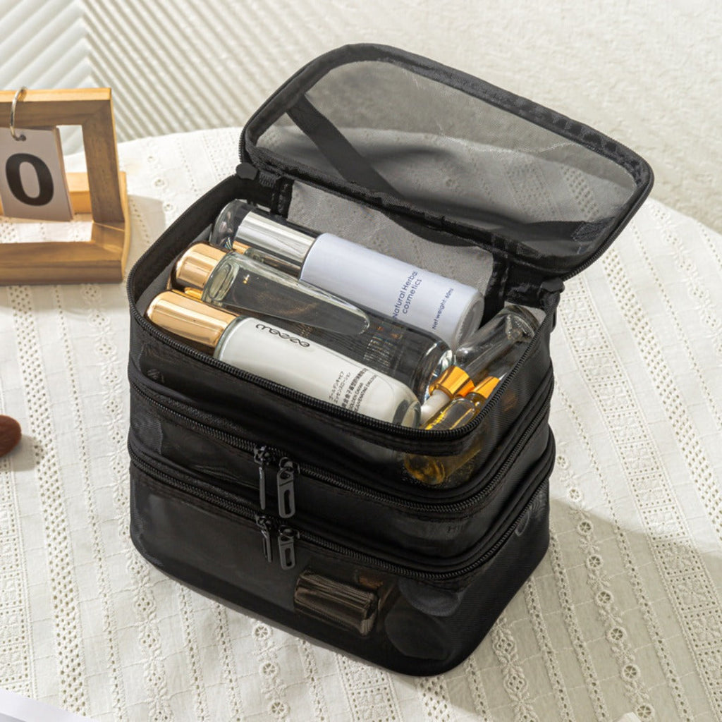 Mesh cosmetic bag, lightweight large capacity three-layer toilet bag, double-layer storage bag, travel mesh bag, tool storage box portable, Mesh ShowerTote Bag,