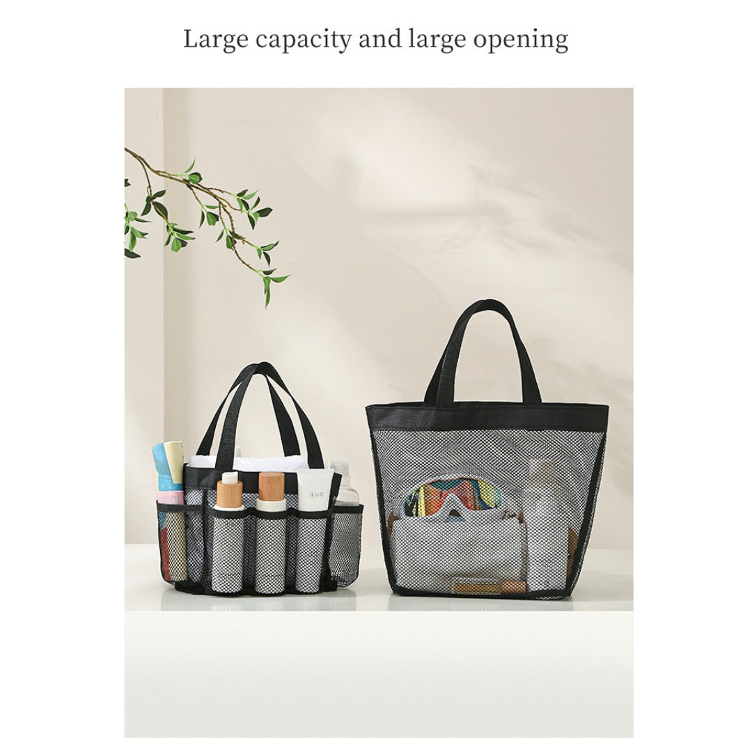 Mesh Shower Tote Bag, Portable Beach Bag, Summer Travel Large Capacity Portable Mesh Tote Bag, Foldable Wash and Makeup bag large