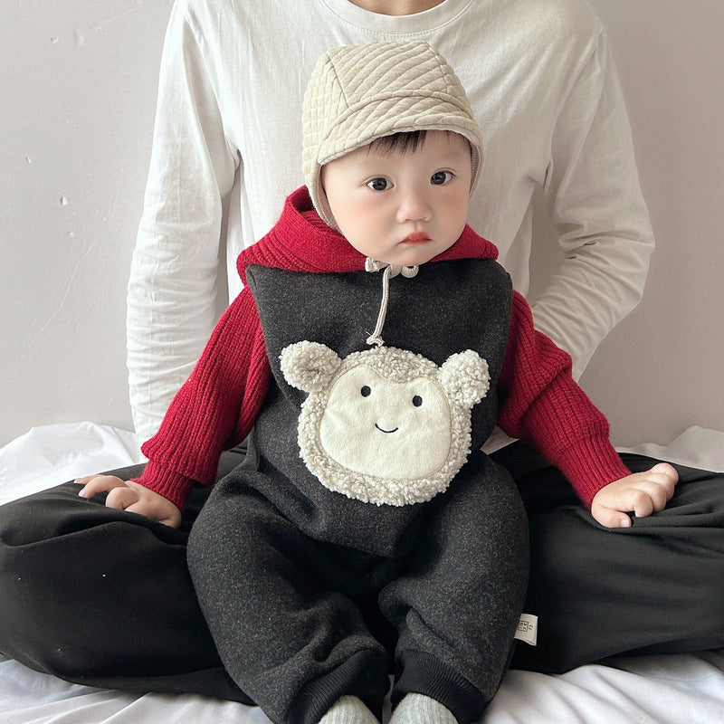 AutumnWinter Fleece-Lined Hooded Jumpsuit With Shoulder Straps