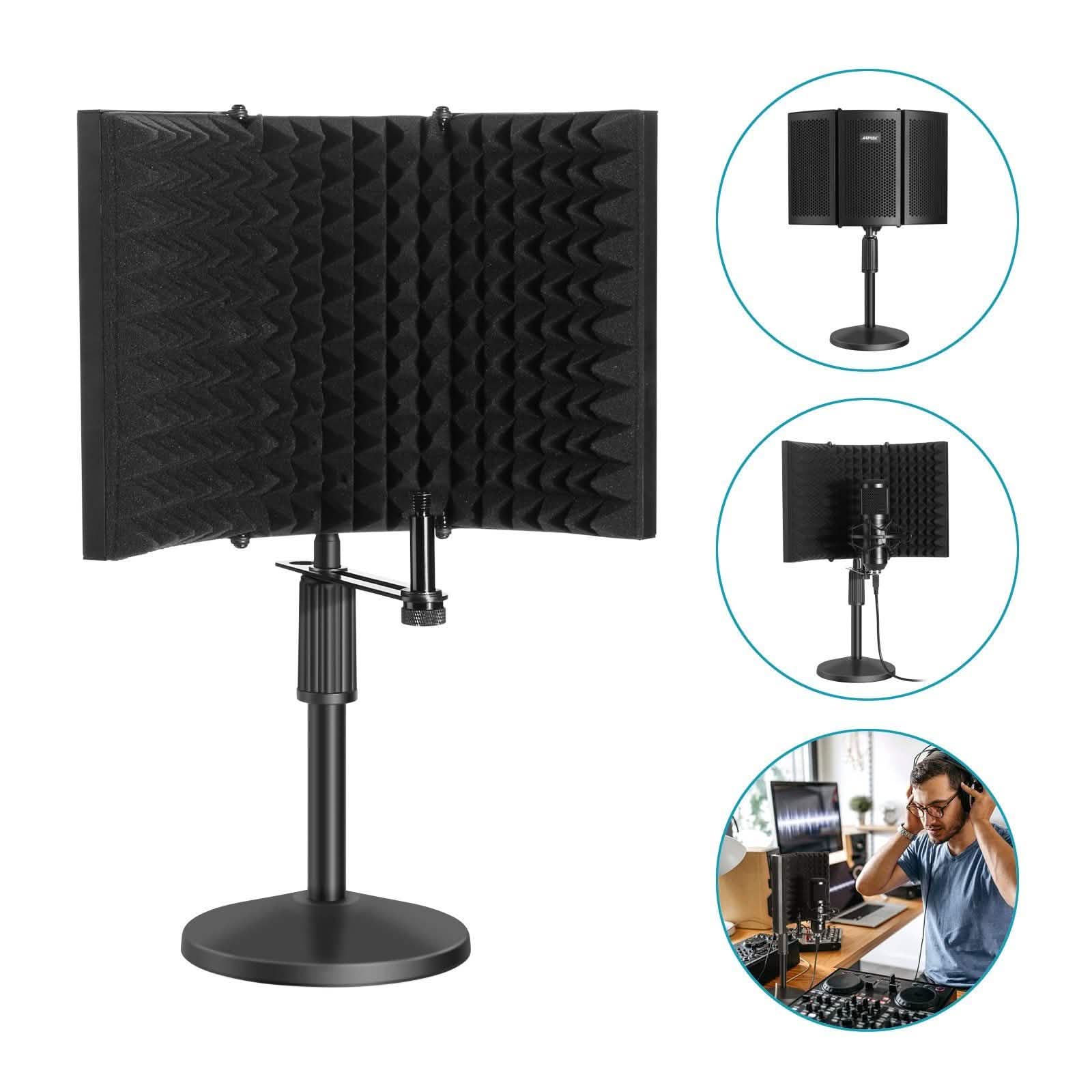 AGPtEK Compact Microphone Isolation Shield+Desk Mic Stand