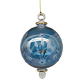 Etched Blown Glass Ball with Crystal Accents - Blue