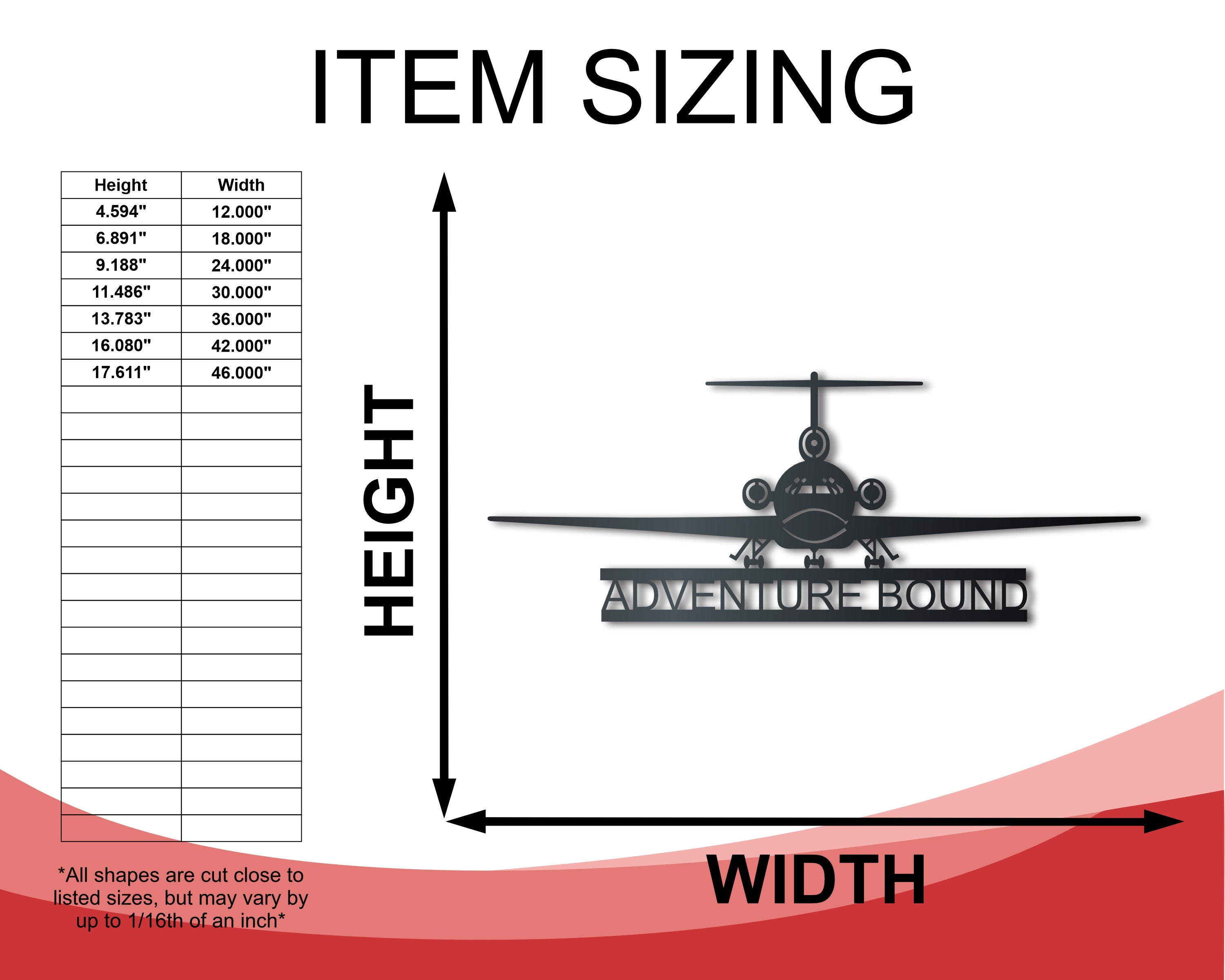 Custom Airplane Metal Sign | Aviation Wall Art | Indoor Outdoor | Up to 46" | Over 20 Color Options