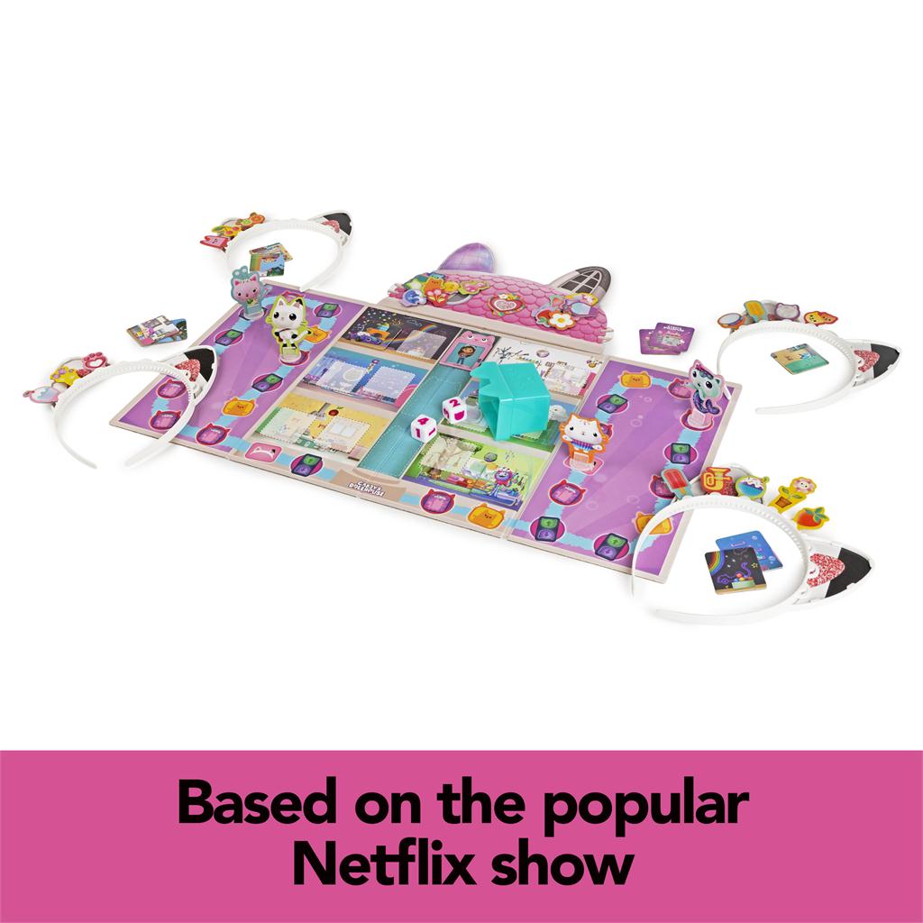 Gabby’s Dollhouse Meow-Mazing Board Game Based on The DreamWorks Netflix Show with 4 Kitty Headbands
