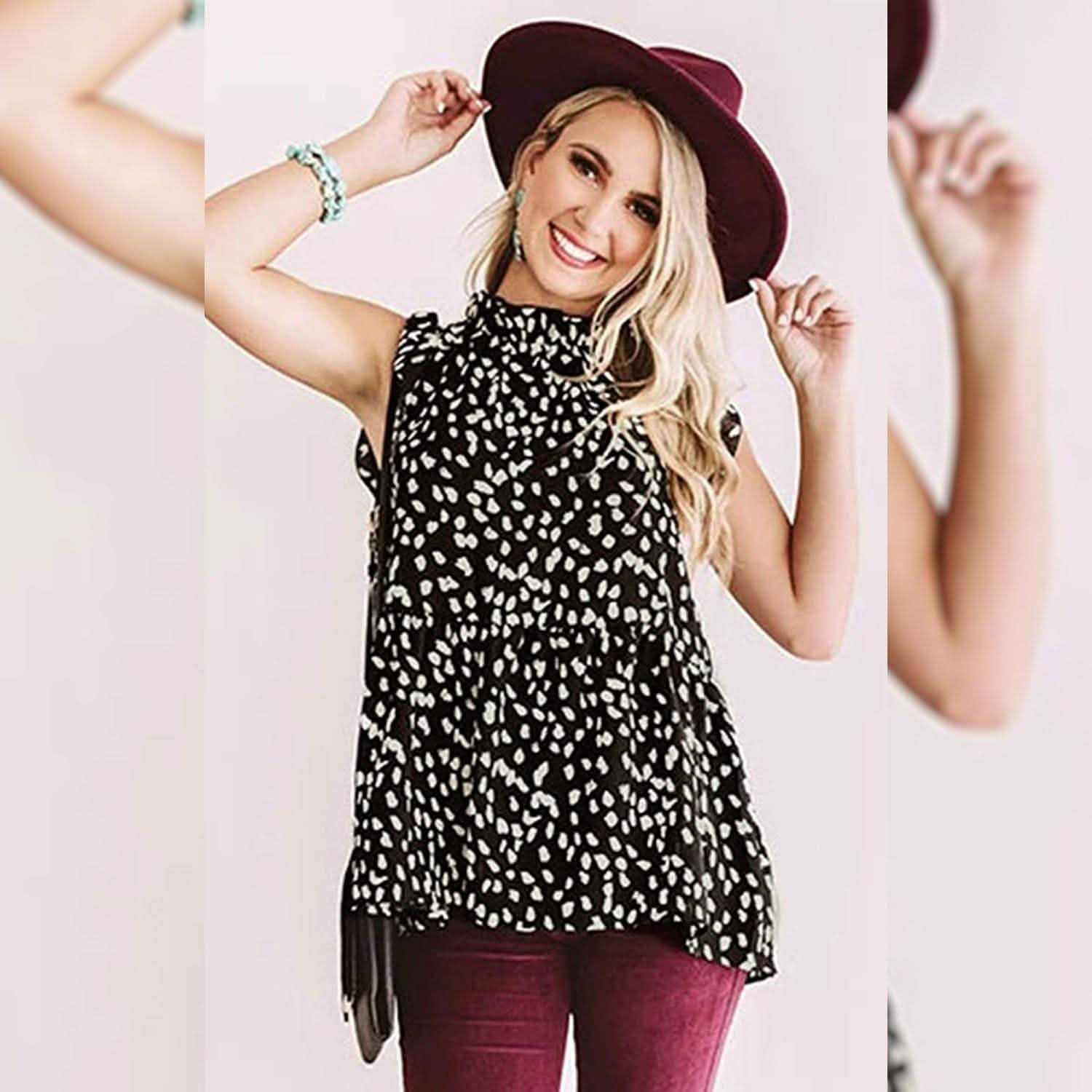 Angashion Women's Casual Floral Print Babydoll Blouse Tunic Tops