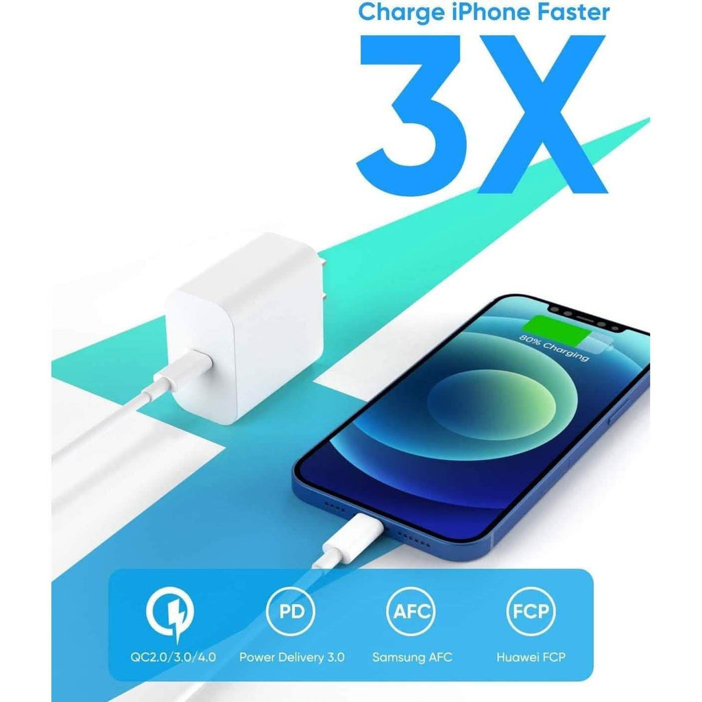 MFi Certified Veetone 20W PD Type C Power Wall Charger Travel Plug with 6FT USB C to Lightning Quick Charge Cable
