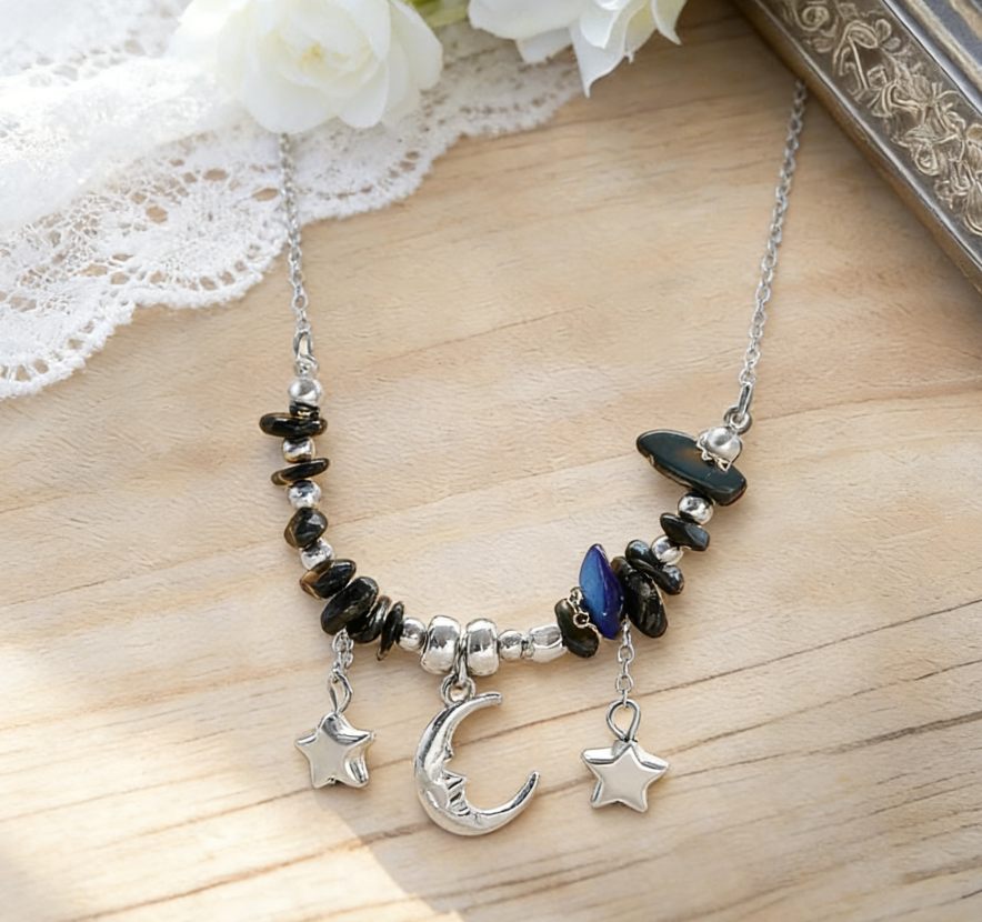 Colorful Chip Stone Boho Sun Moon Necklace