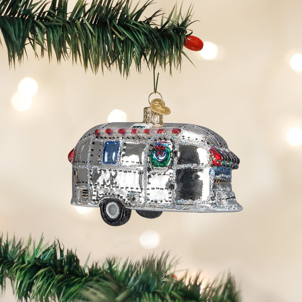 Vintage Camping Trailer Glass Ornament
