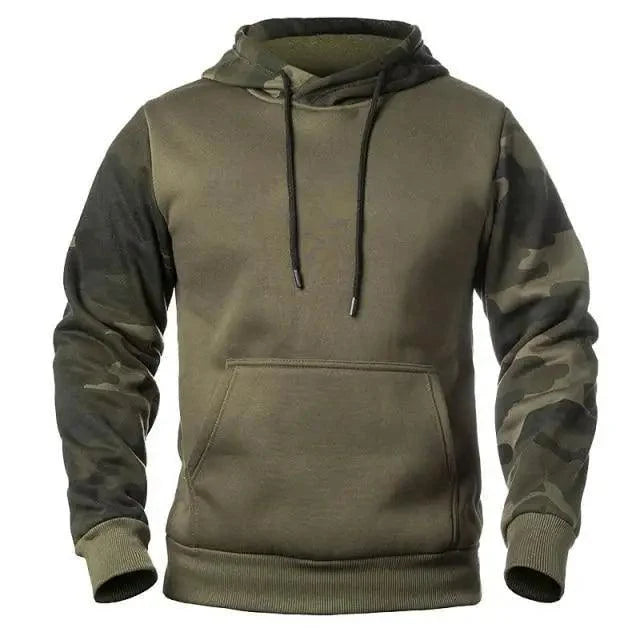 Army Green Men Military Hoodies Autumn Winter Hooded Sweatshirts Men's Pullover Hoodie Blend Fleece Long Sleeve Contrast Color Military Sweatshirt with Pocket