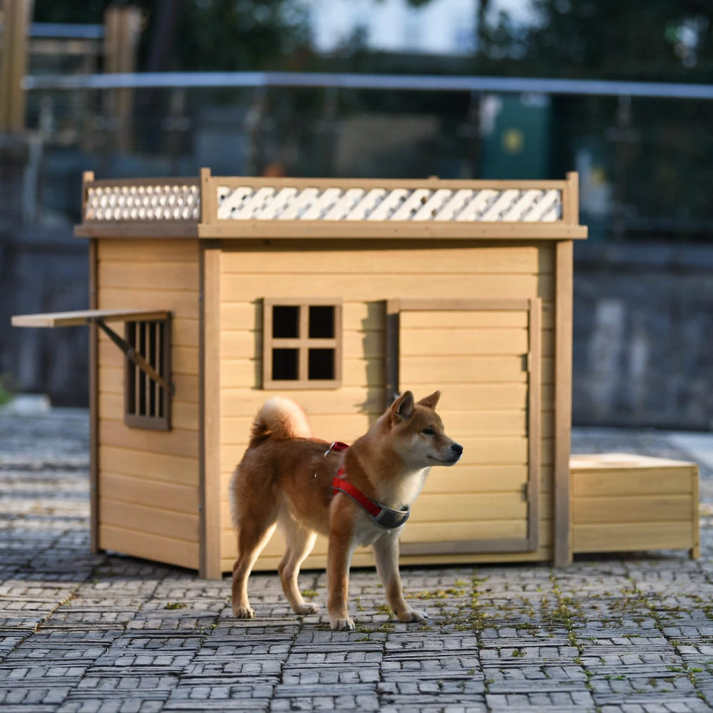 Aukfa 39.4” Wooden Dog House Puppy Shelter Kennel Outdoor & Indoor Dog Crate