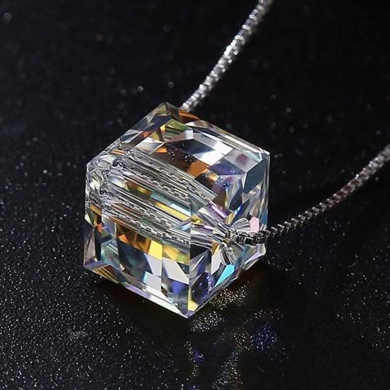 Aurora Borealis Crystal Cube Necklace Made with Swarovski Crystal