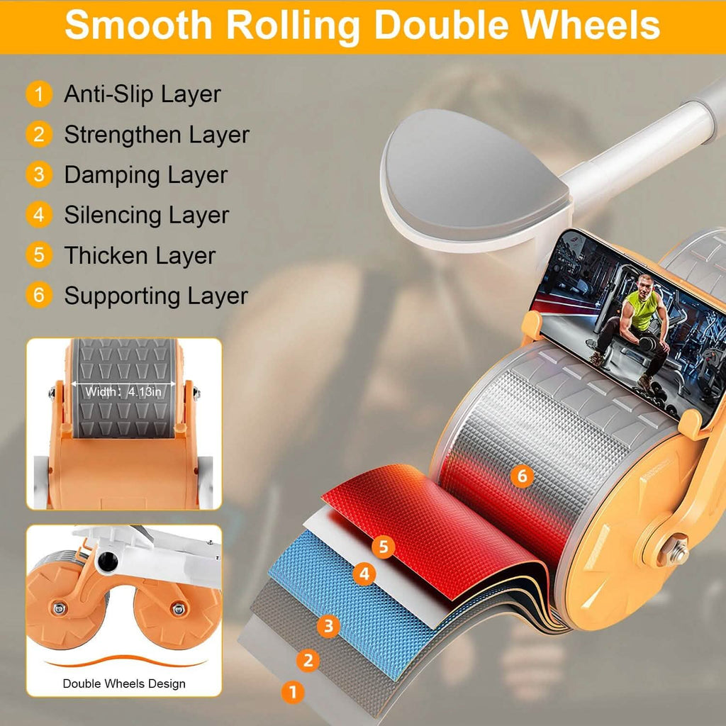 Automatic Rebound Abdominal Wheel Roller for Core Strength with Timer Kneel Pad
