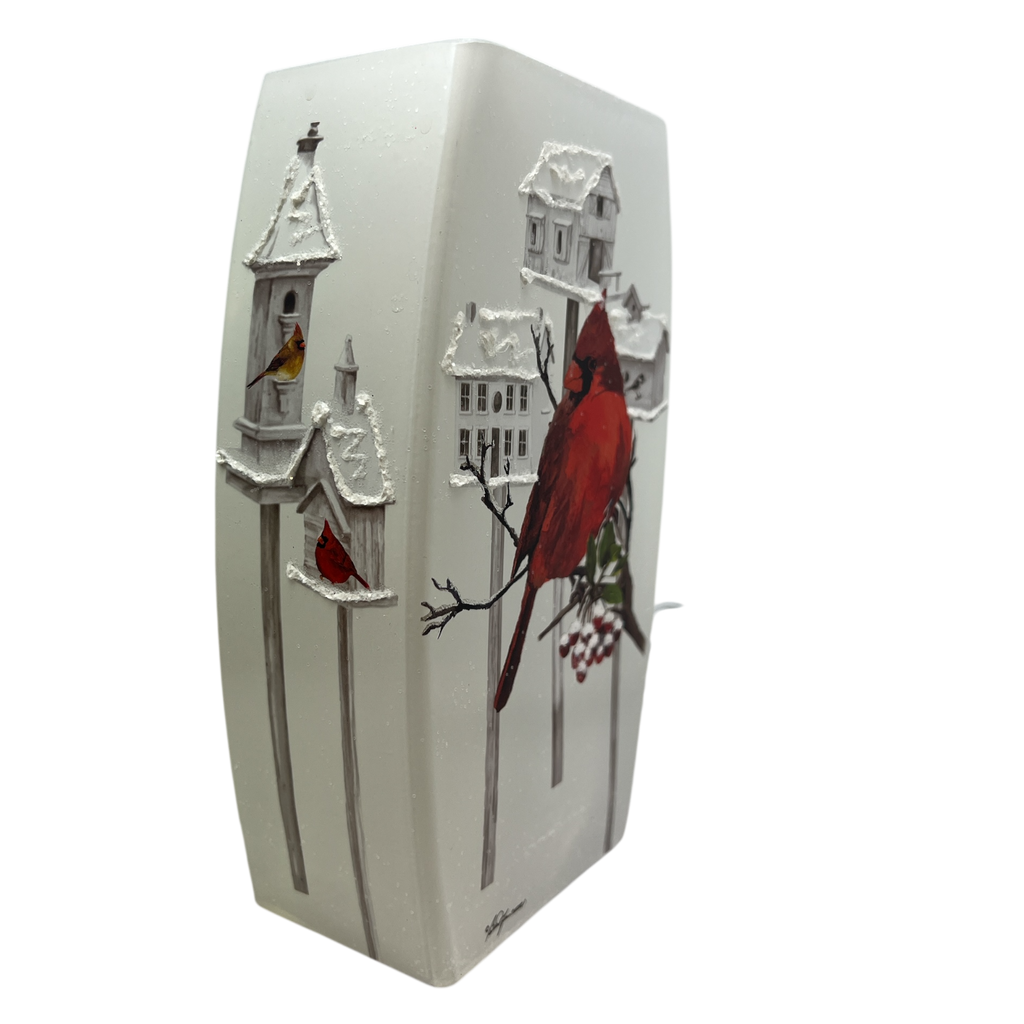 Cardinal Birdhouses Prelit Glass Vase - 1 Cardinal