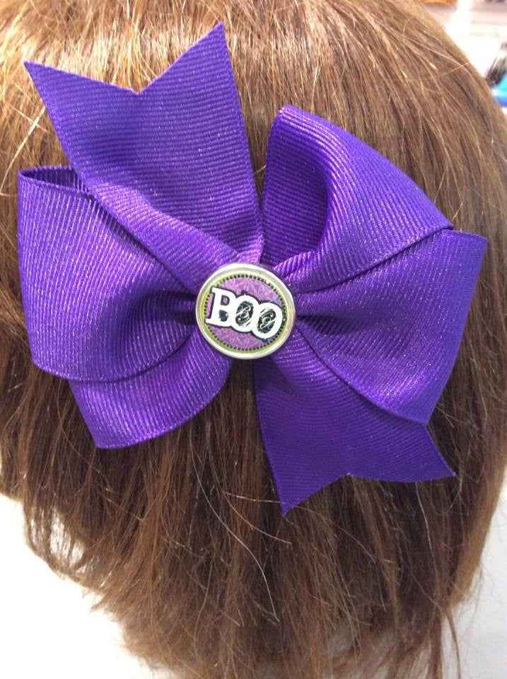Purple Pinwheel Halloween BOO Hair Bow