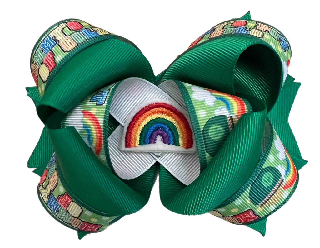 St. Patrick's Day Mommy's Pot Of Gold Rainbow Stacked Boutique Hair Bow