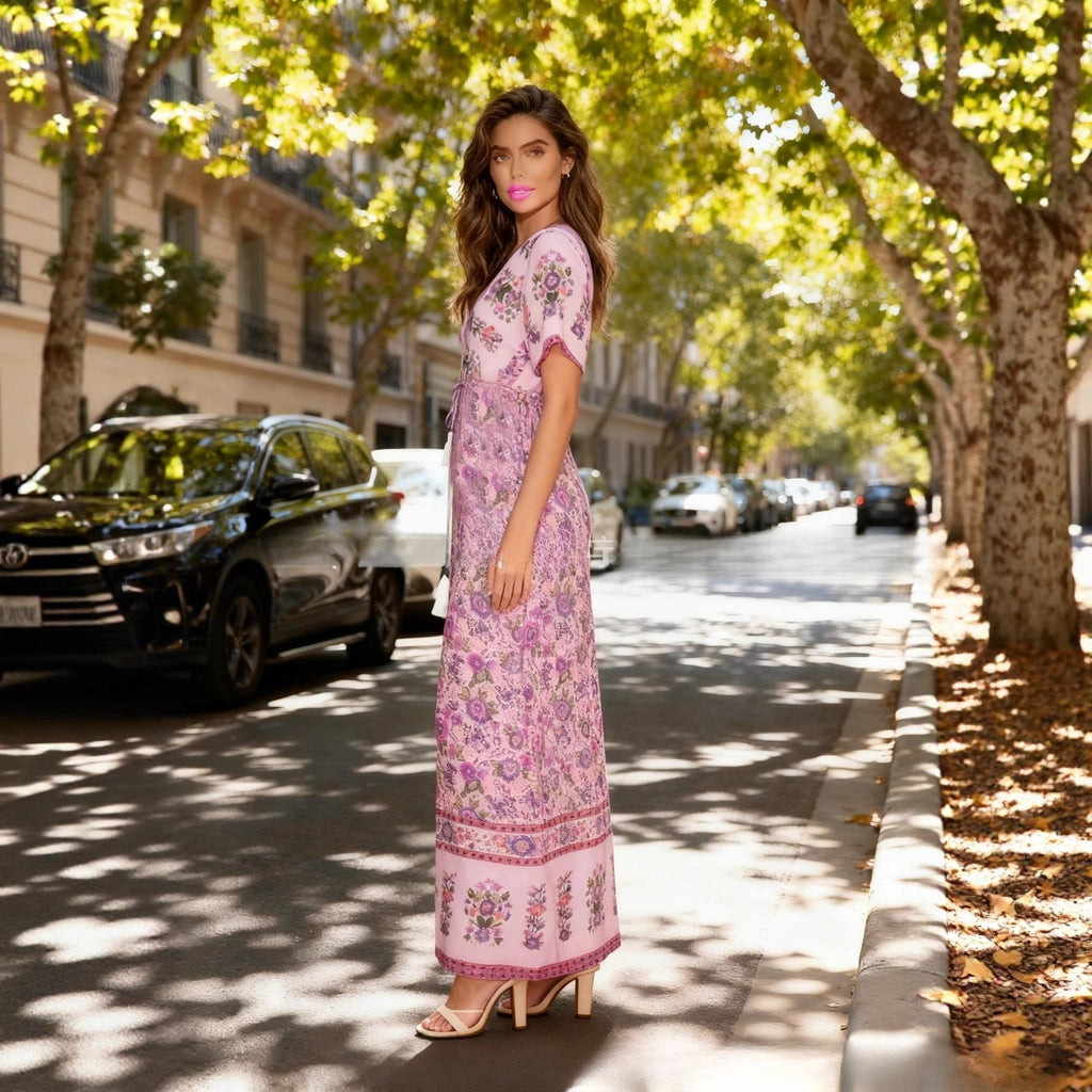 Women's Fringe Bohemian Floral Dress Vacation Beach Maxi Dress