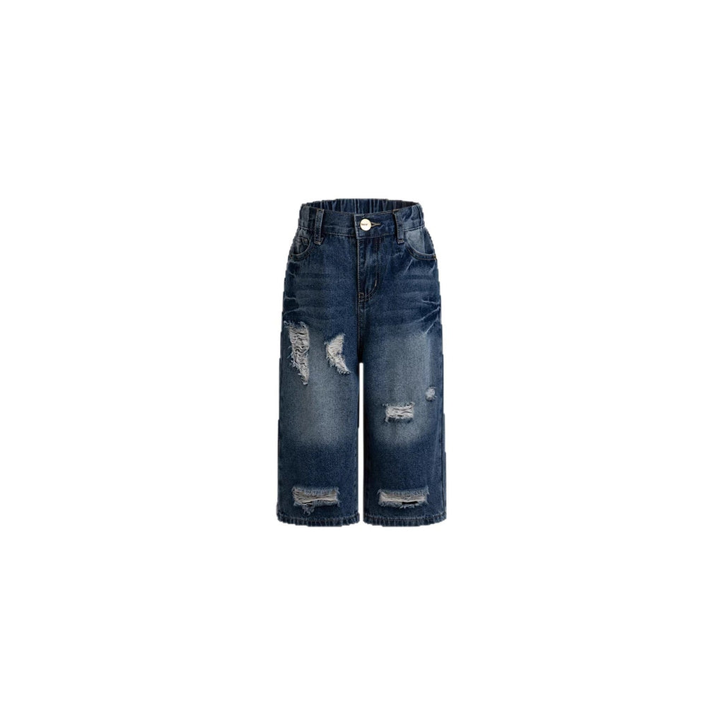 Girl's Nostalgic Washed Distressed Jeans