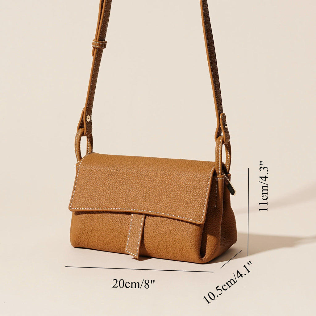 Genuine Leather Women's Bag, Cowhide Small Shoulder Bag, Soft Leather Versatile Simple Solid Color Shoulder Messenger Bag, Small Crossbody Bag for Women with Flaps