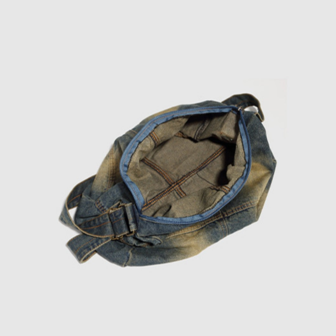 Washed old denim hobo bag, large capacity hobo shoulder bag, sweet cool babes shoulder Retro denim shoulder bag