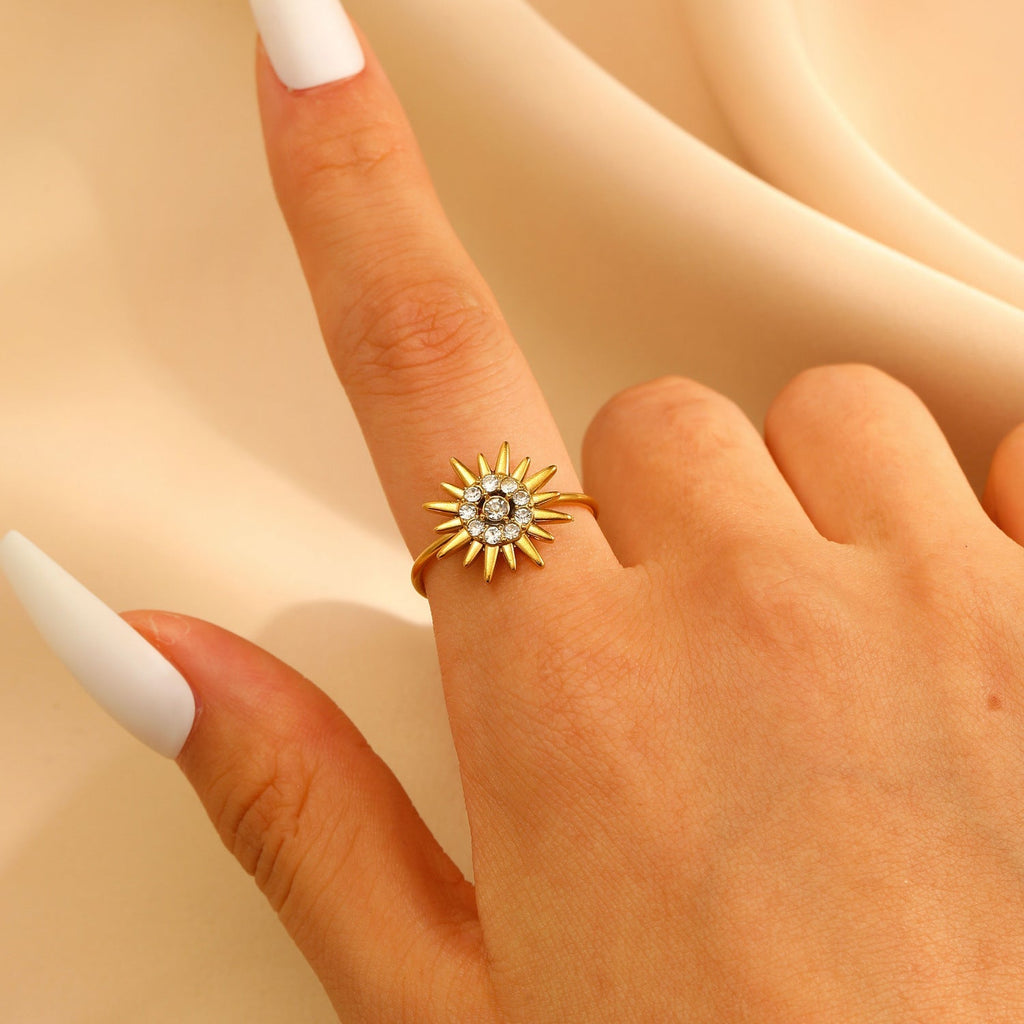 Diamond Sunflower Adjustable Ring