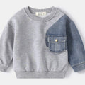 Boys' Denim Knitted Sleeve Loose Sweater