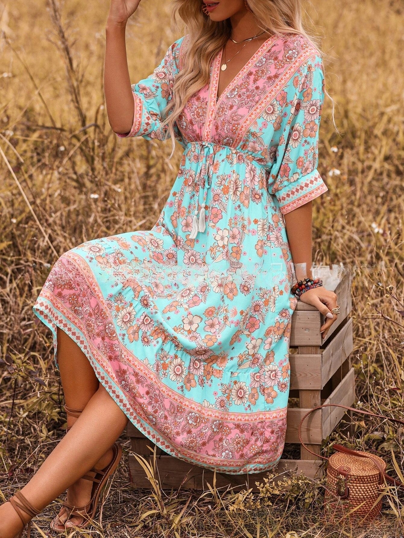 Women's Bohemian Dress Printed Vacation Beach Midi Dress