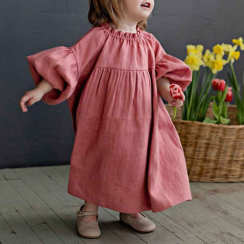 Girls' Ramie Cotton Dress Nordic Style