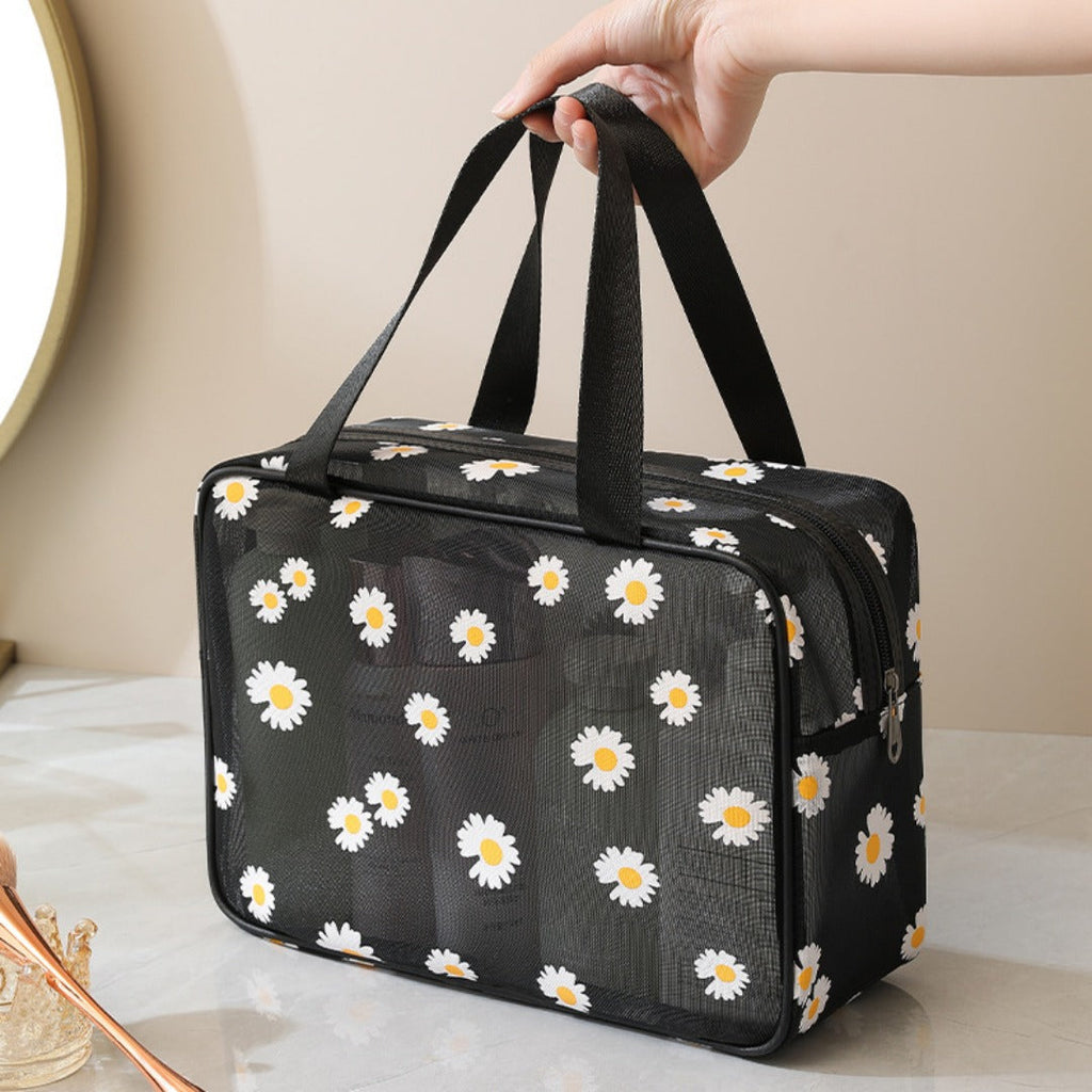 Mesh Cosmetic Bag, Small Daisy Beach Wash Bag, Travel Women's Simple Storage Bag, Go Out Portable Mesh Shower Tote Bag,