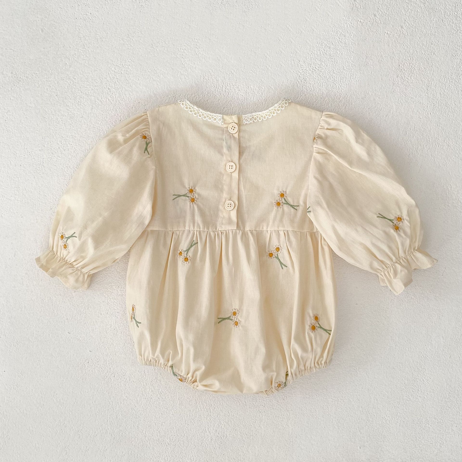Baby Bodysuit With Long Sleeves Bow And Embroidery