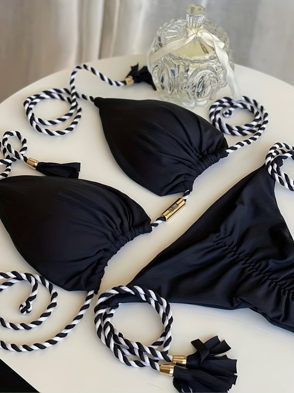 New Festival Flame Halter Bikini Set for Women – Triangle V-Neck Backless Two-Piece Swimsuit with Tie Side Bottoms & Adjustable Lace-Up Fit – Sleek Polyamide Swimwear for Koningsdag/King’s Day & Summer Beach Celebrations