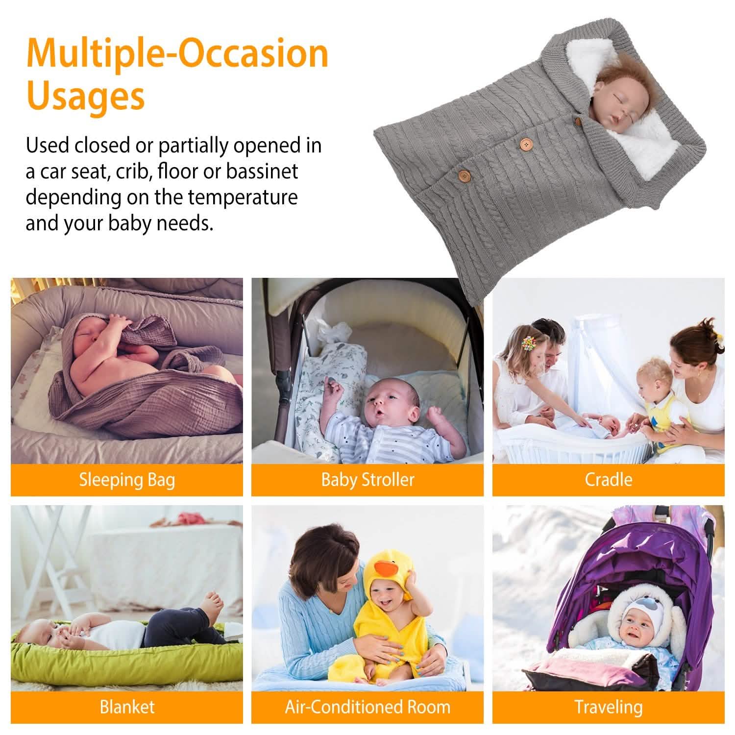 Baby Knit Swaddle Blanket Wrap with Buttons