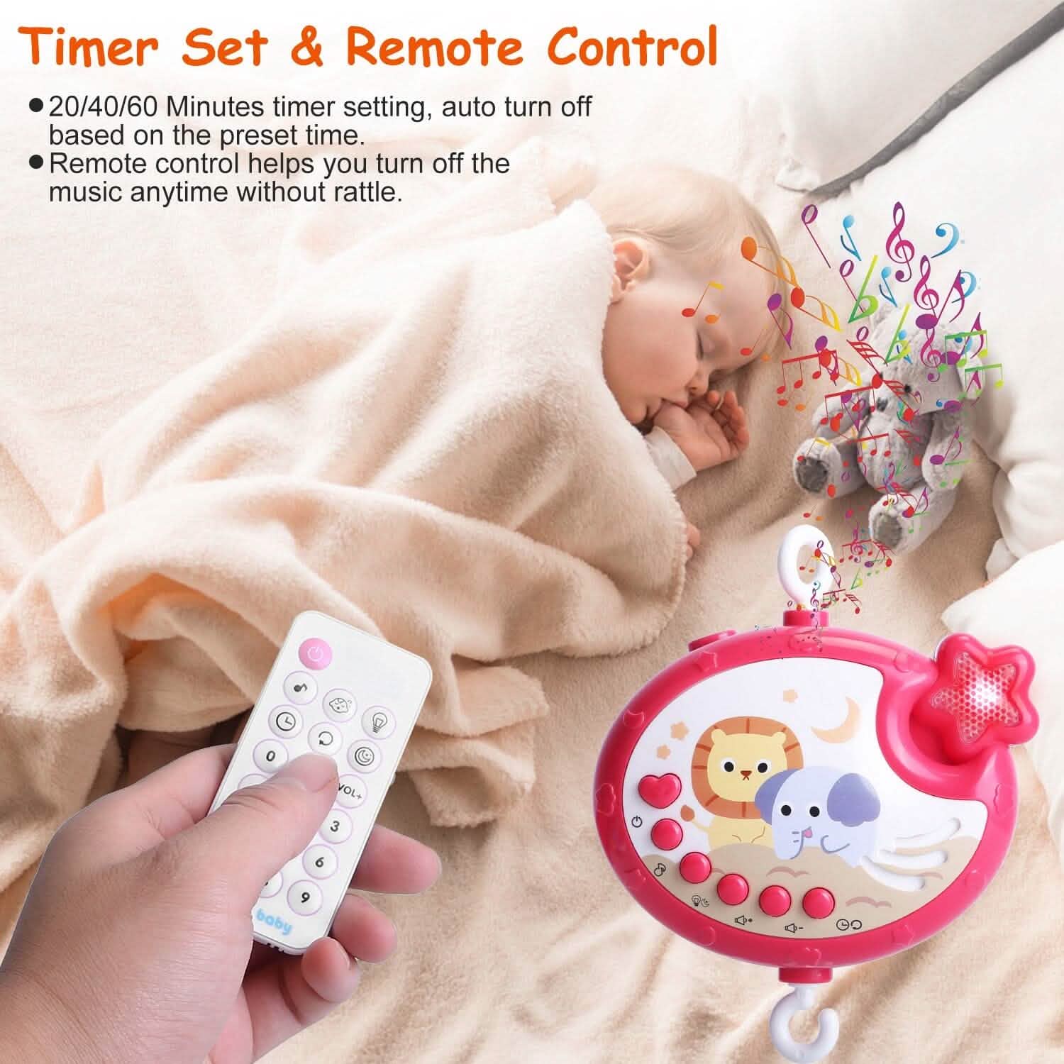 Baby Musical Crib Bed Bell Rotating Mobile Star Projection