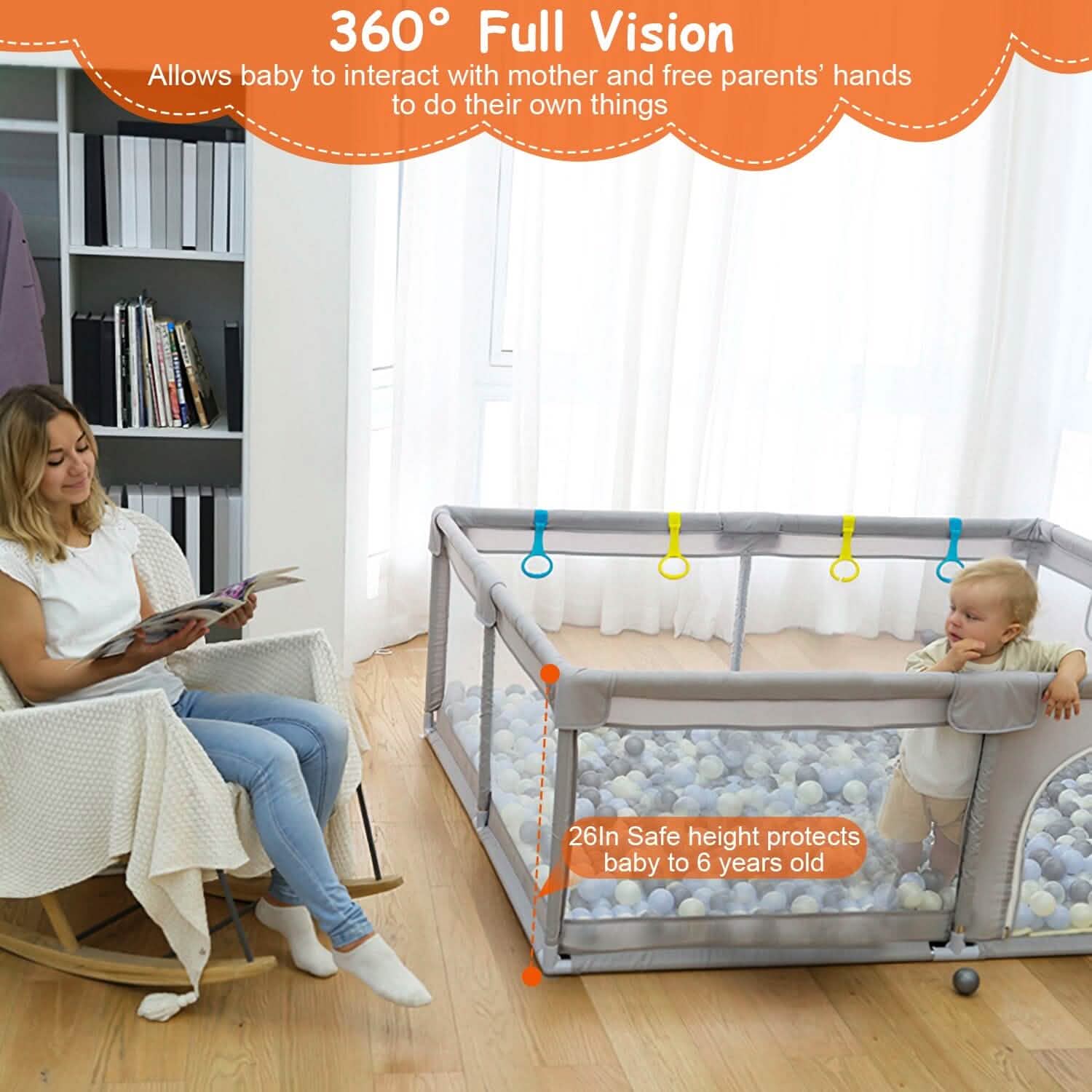 Baby Playpen with Anti-Suction Base Zipper Door