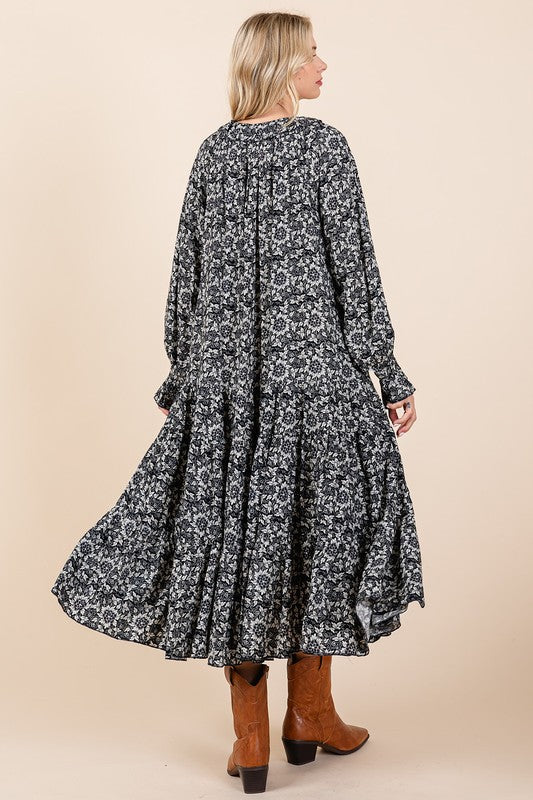 Printed Tie Neck Flounce Sleeve Midi Dress For Women – Fluttering, Feminine and Playful Midi Dress with Ruffled Details