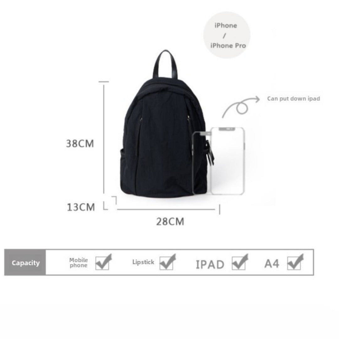 Nylon large capacity backpack female, campus lightweight travel student bag lightweight