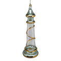 Glass Lighthouse Ornament With Gold Accent - Green