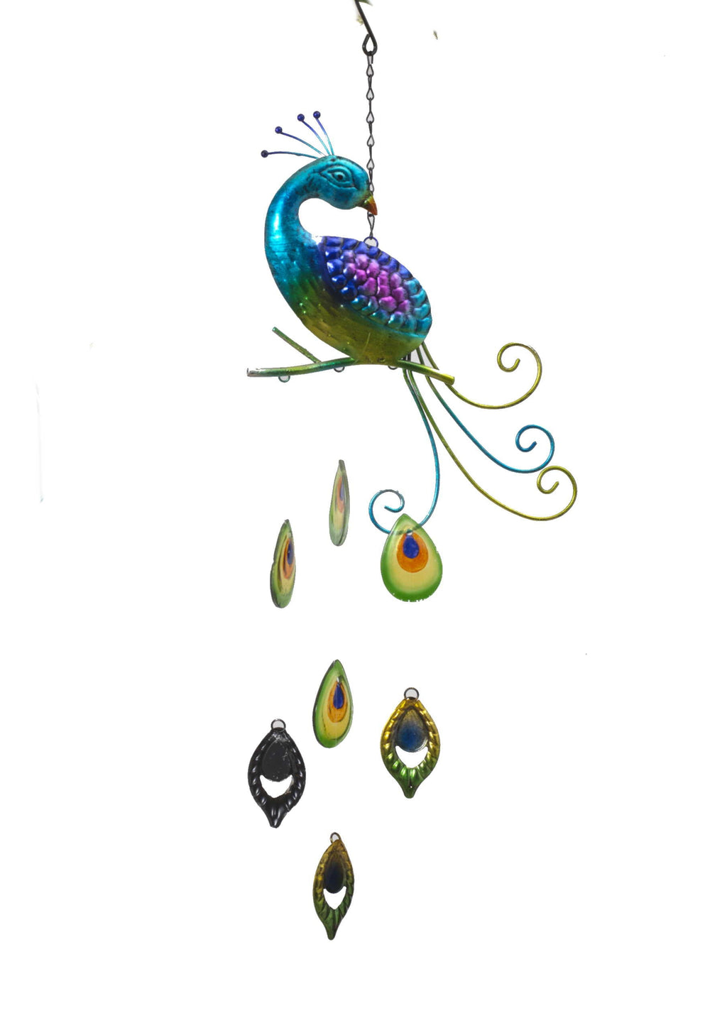 Metal and Fused Glass Peacock Wind Chime - Turquoise