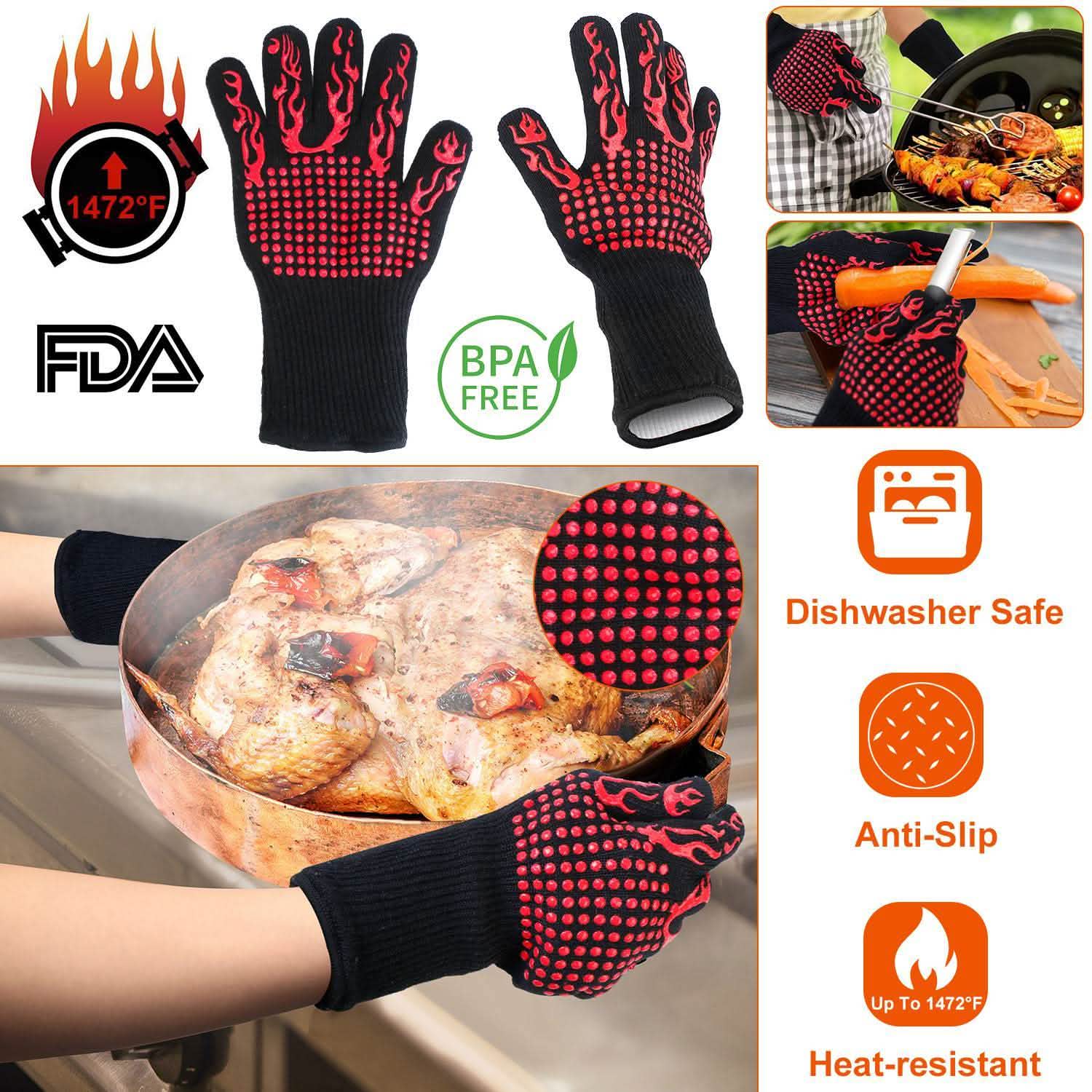BBQ Gloves 1472¬∞F Heat Resistant Grill Gloves Anti-slip