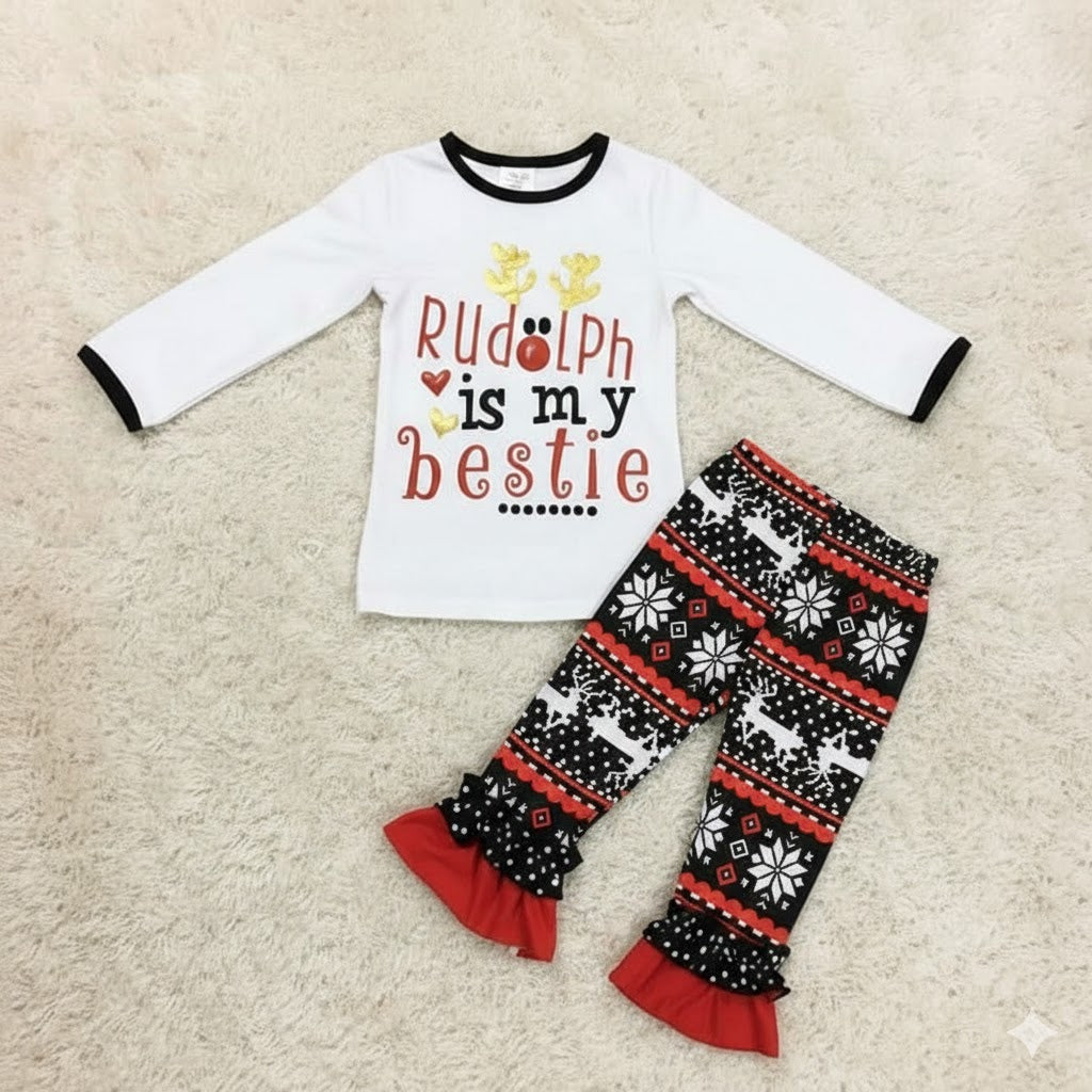 Girl's Christmas Rudolph is My Bestie Boutique Outfit