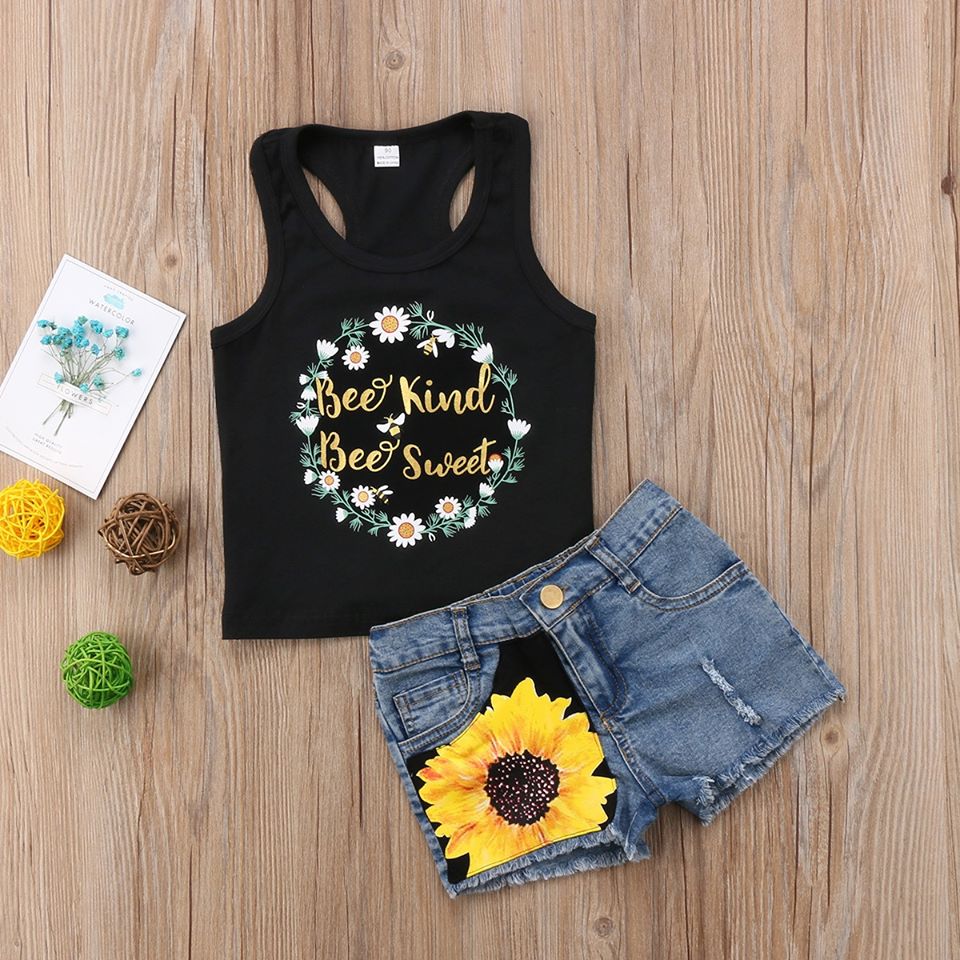 Girl's Bee Kind Bee Sweet Short Summer Outfit - EveryNest